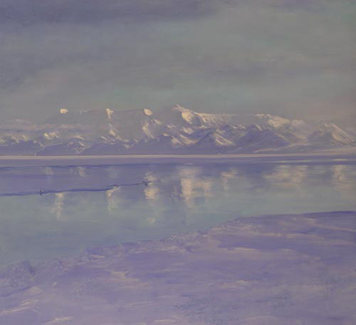 Royal Society Range and Summer Sea Ice and Hobbs Glacier  McMurdo Station Anarctica Oil Paintings David Rosenthal Antarctic Artist